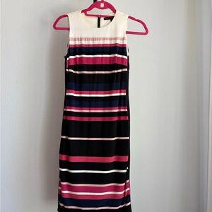 White House Black Market Striped Midi Dress - Black, Pink, Cream